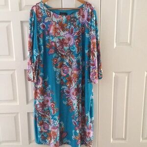 Bob Mackie Turquoise Floral Print Dress